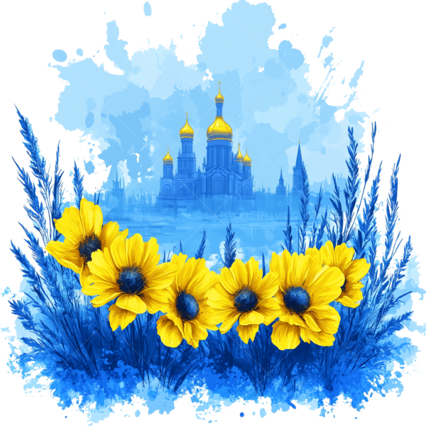 Патриотическая термонаклейка на одежду Цветы на фоне церкви