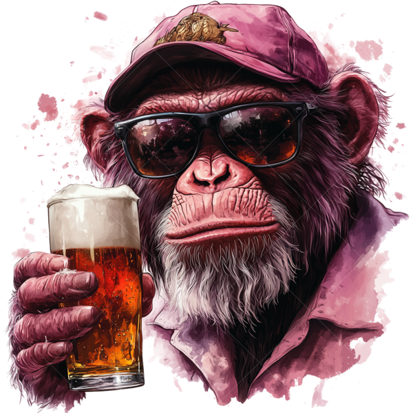 Термонаклейка на одежду обезьяна с пивом