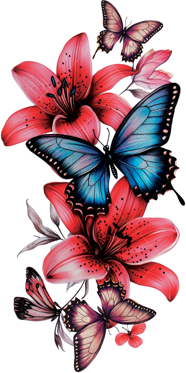 Термонаклейка на одежду розовые цветы с бабочками