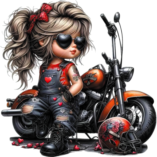 Детская термонаклейка на одежду девочка с мотоциклом