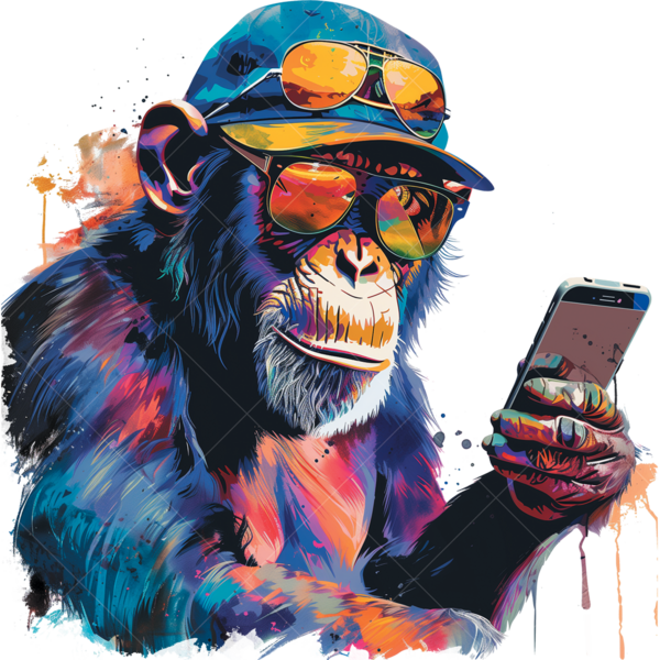 Термонаклейка на футболку обезьяна в очках с телефоном