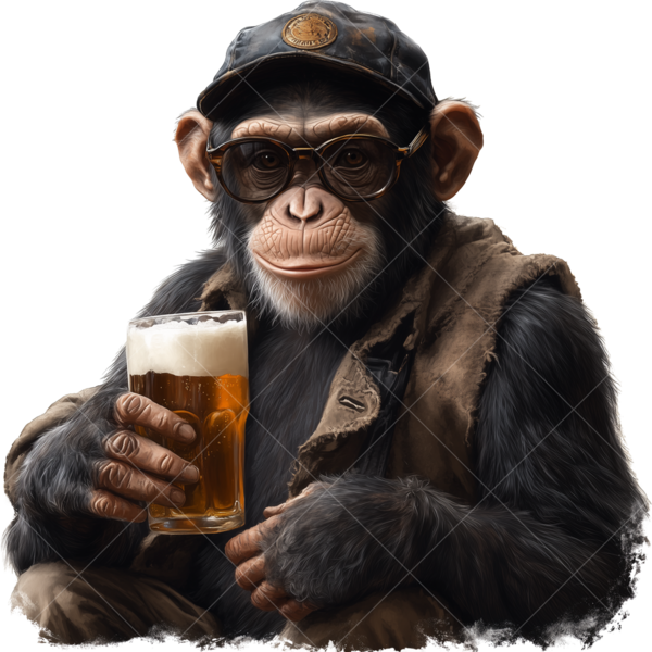 Термонаклейка на футболку обезьяна в очках с пивом
