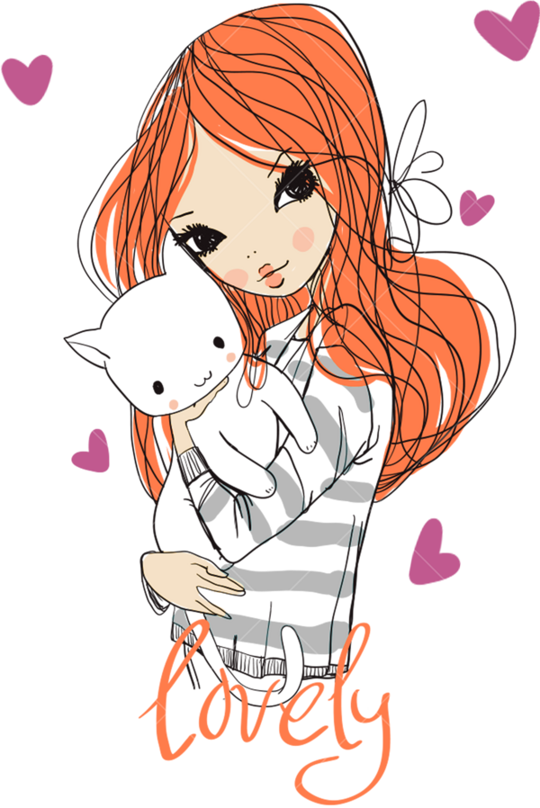 Детская термонаклейка на одежду Девочка с котом