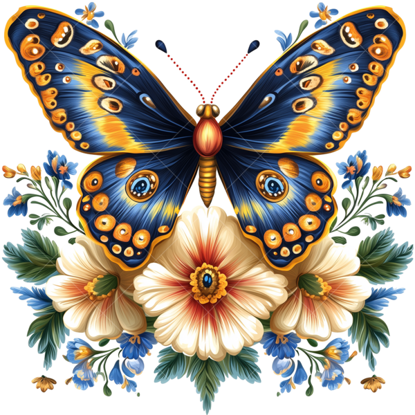 Термонаклейка на одежду цветы с бабочкой