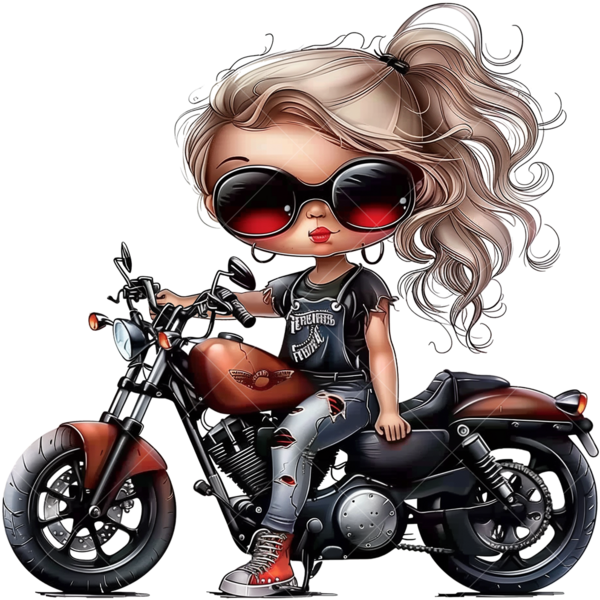 Термонаклейка на одежду детская стилизация девочка на мотоцикле