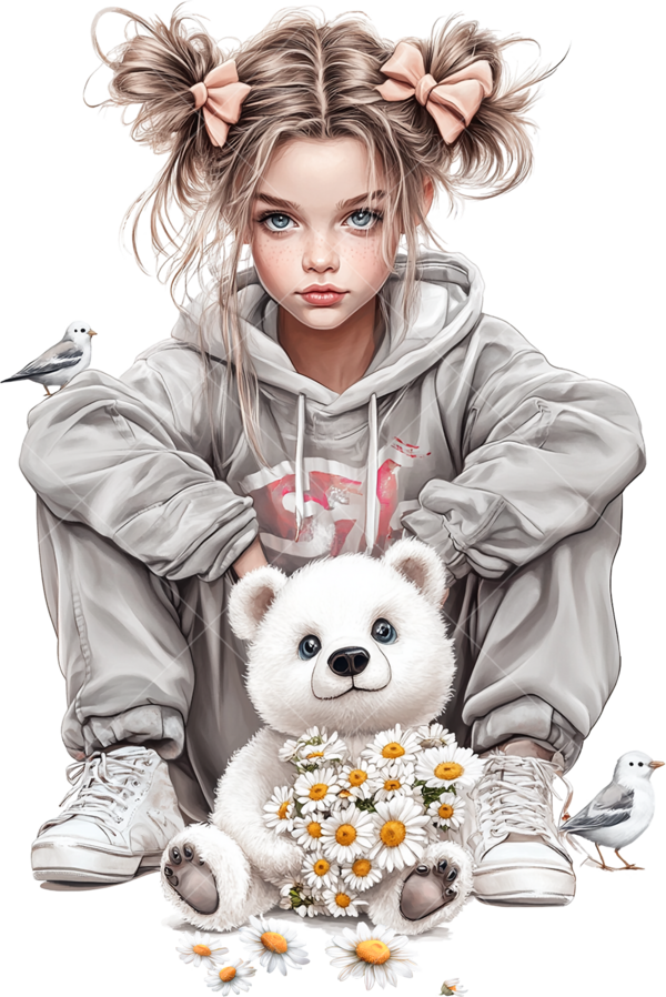 Детская термонаклейка на одежду Девочка с медведем