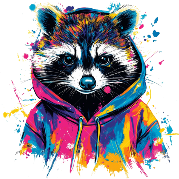 Детская термонаклейка на одежду стилизация енот в красках