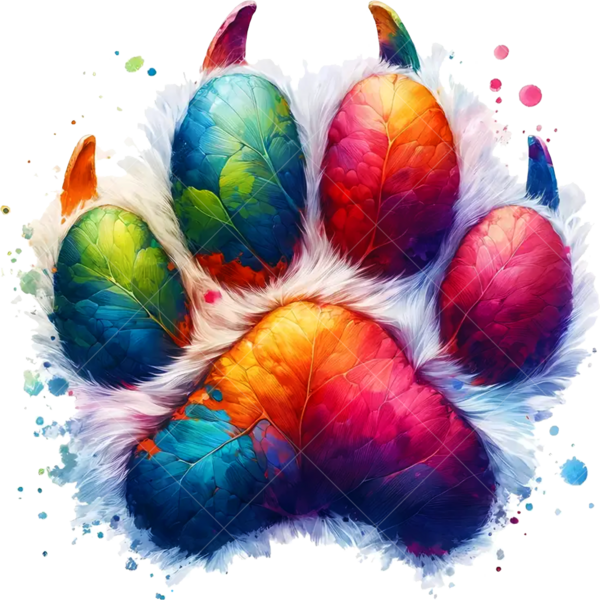 Детская термонаклейка на одежду стилизация лапка кота в красках