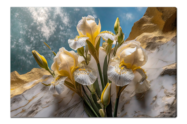 Цветы на камне с золотом