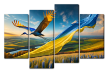 Арт аист и прапор Украины над полем