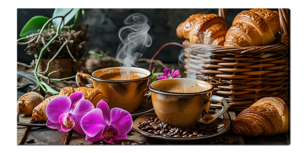 Картина на кухню кофе с круассанами 4