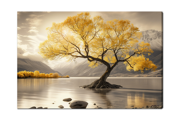 Дерево в озере у гор