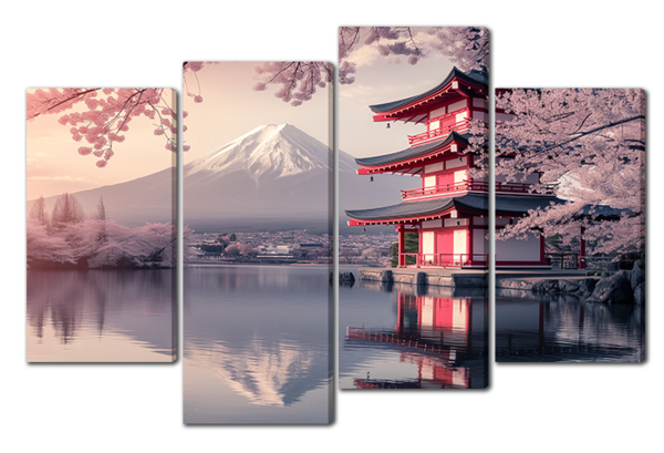 Сакура на фоне города у реки