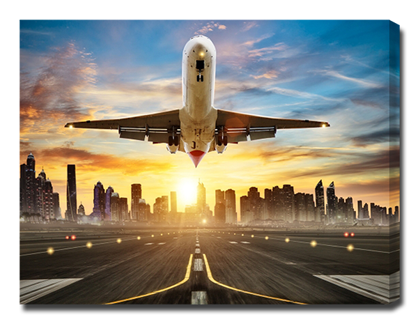 Самолет, город, закат