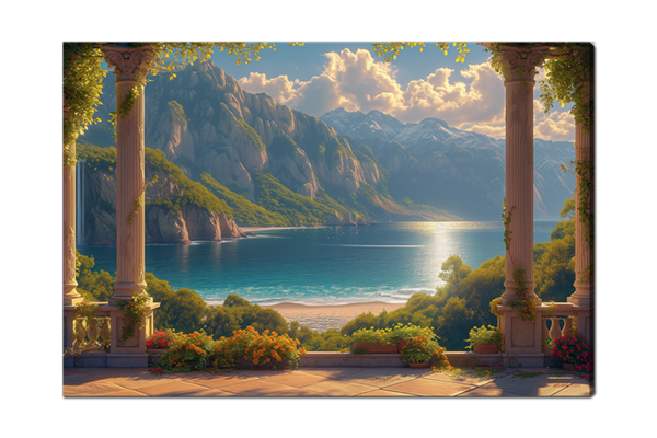 Колоны на фоне гор