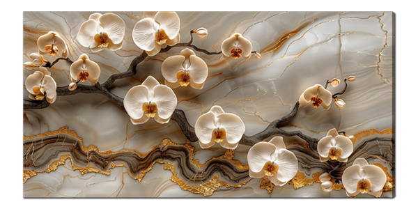 Ветка с белыми цветами на мраморе