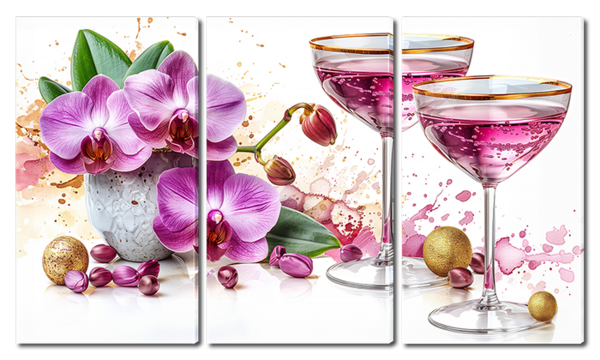 Цветы в горшке и бокалы