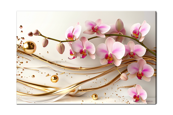Розовые цветы арт с золотом