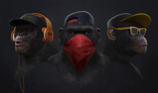 Три обезьяны в кепках