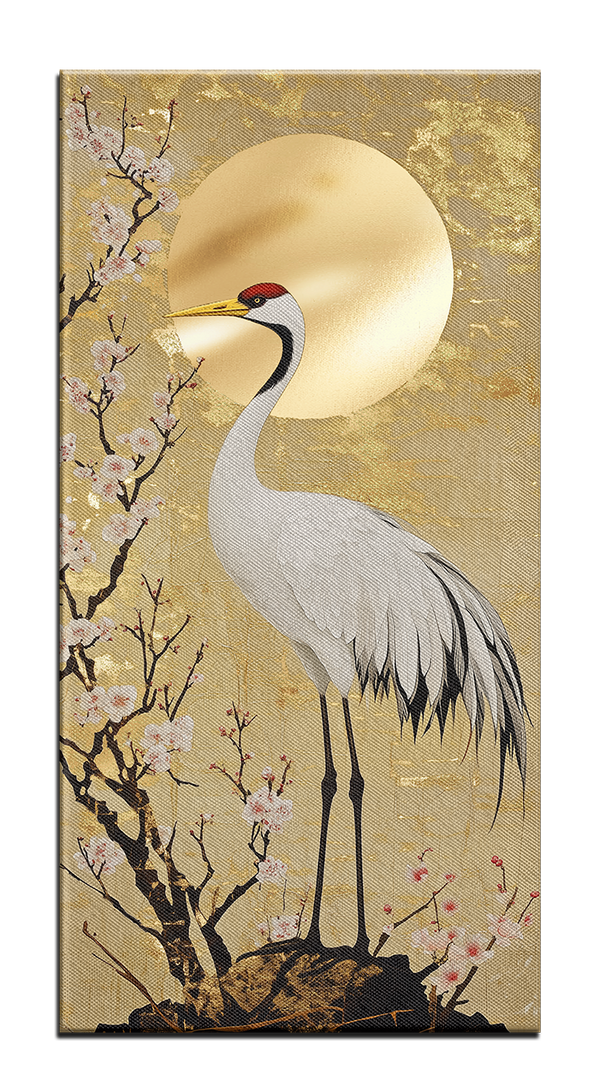 картина с позолотой цапля