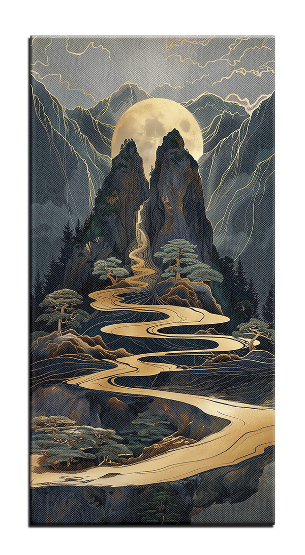 позолоченная картина горная река