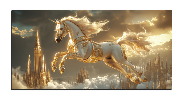 картина с позолотой"золотой единорог"