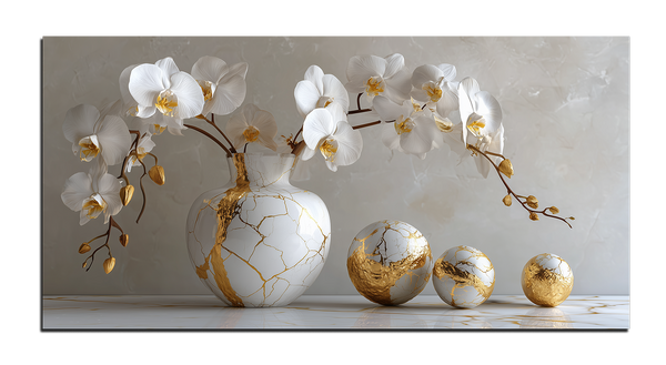  картина с золотом,позолота"орхидея в вазе"