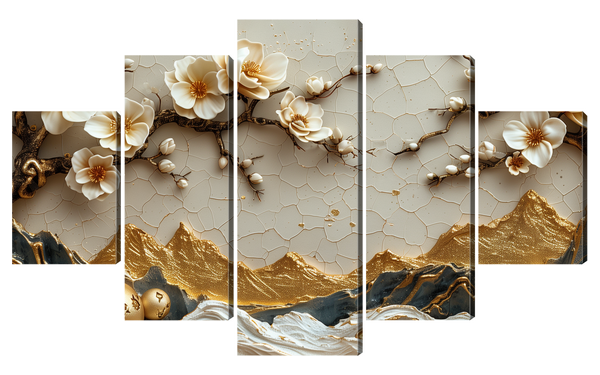  Модульная картина сакура и золотые горы— стильная картина из частей на стену