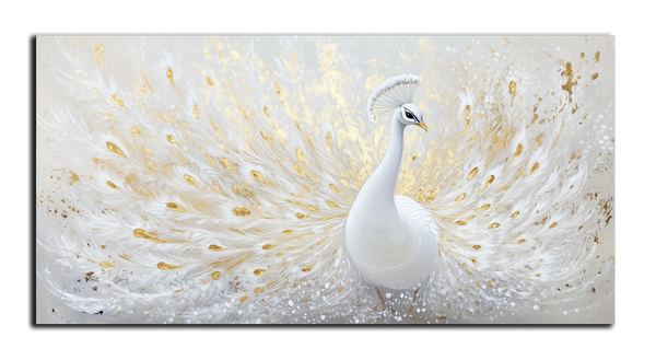 картинна с золотом"белый павлин 2"