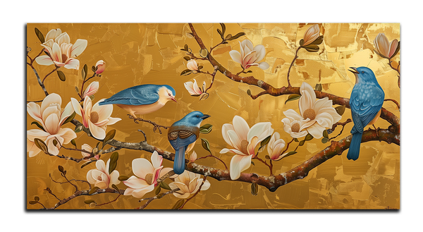 позолоченная картина "синие птицы"