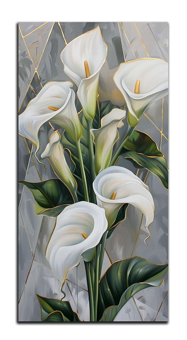позолоченная картина "белые цветы"