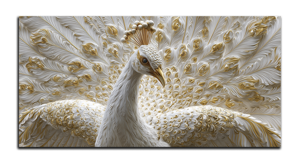 картина с золотом, позолота"белый павлин 3"