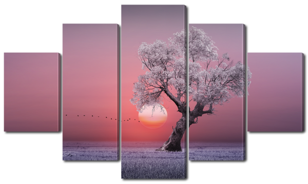 Дерево на фоне розового заката