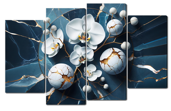 Орхидеи с золотом на мраморе 3д 1