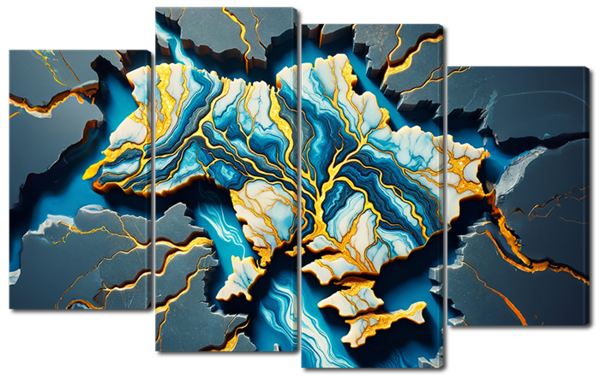 Карта Украины мрамор с золотом 3Д арт