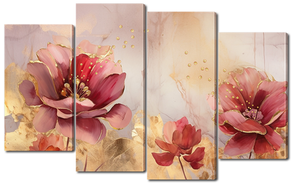 Картина на стену цветы с золотом