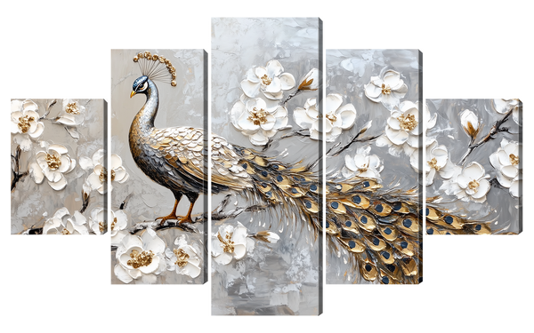 Модульная картина павлин и сакура— декоративная картина на стену