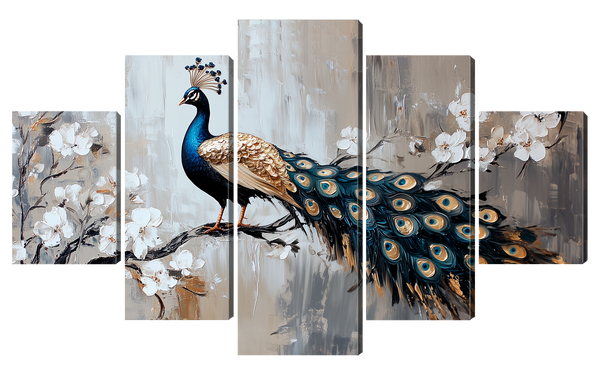 Модульная картина павлин на сакуре— картина для интерьера квартиры