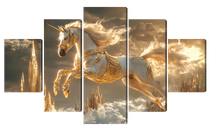 Модульная картина лошадь в золоте— картина на стену в гостиную