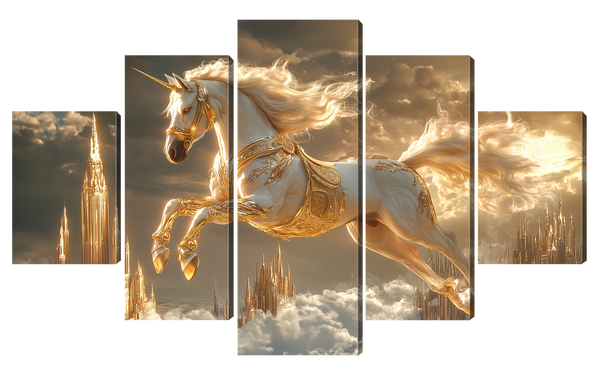 Модульная картина лошадь в золоте— картина на стену в гостиную